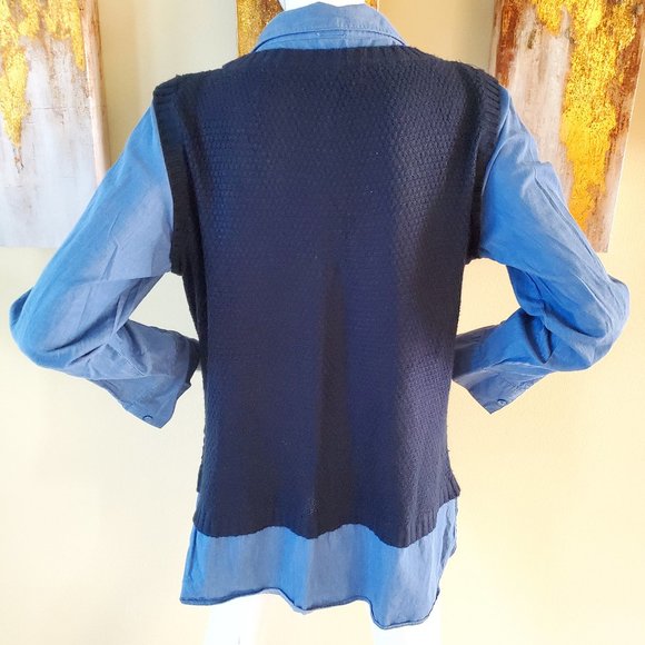 Faded Glory Blue Plus Twofer Sweater with Built-In Collared Shirt SZ L (12-14) - Picture 5 of 8